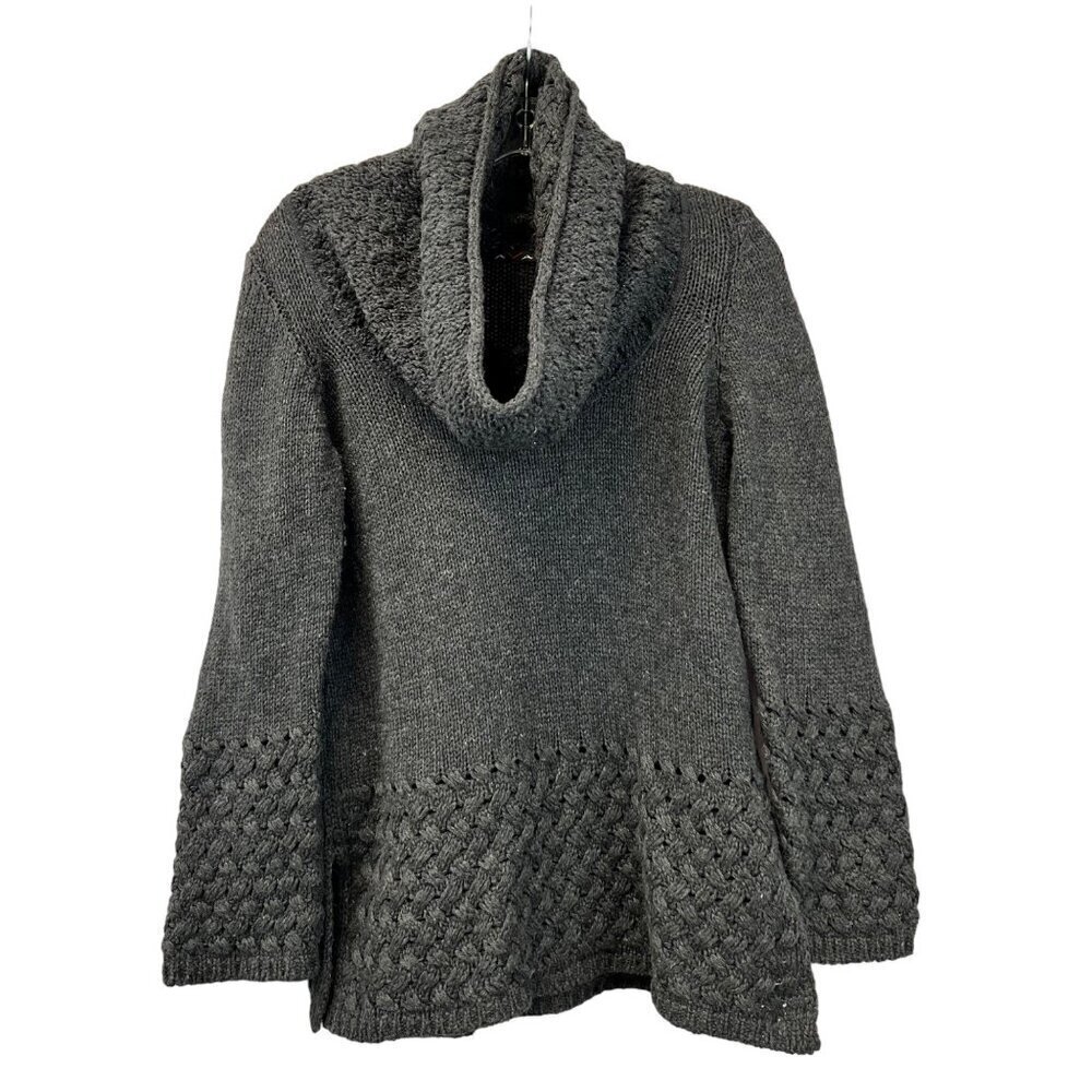 AVA Womens Pullover Cowl Neck Crochet Sweater Charcoal Wool/Acrylic Size M